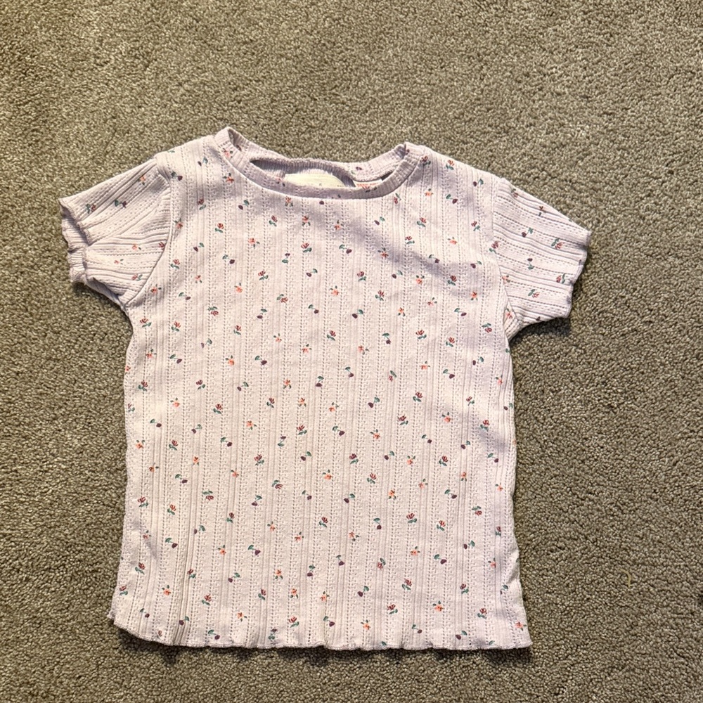 Zara Kids Short Sleeve Shirt - Light Purple with Floral Accents